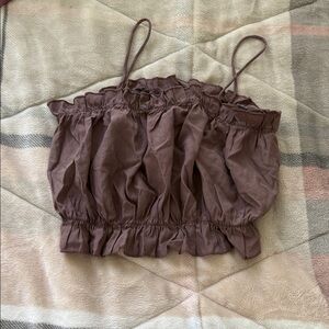 SHEIN Brown Ruffled Crop Top